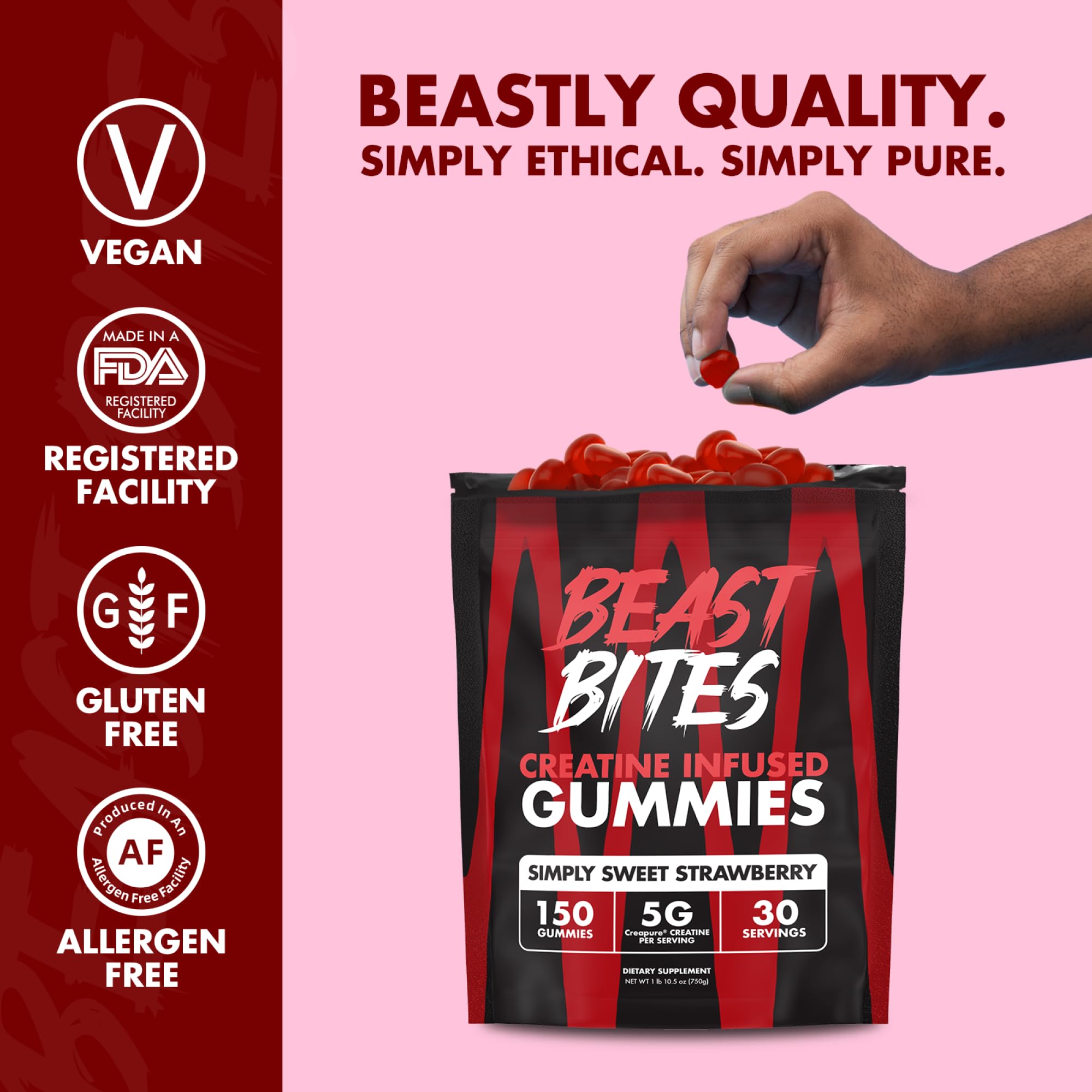 BEAST BITES Creatine Gummies - 5g Creapure Creatine Monohydrate per Serving | NSF Certified for Sport | 30 Servings