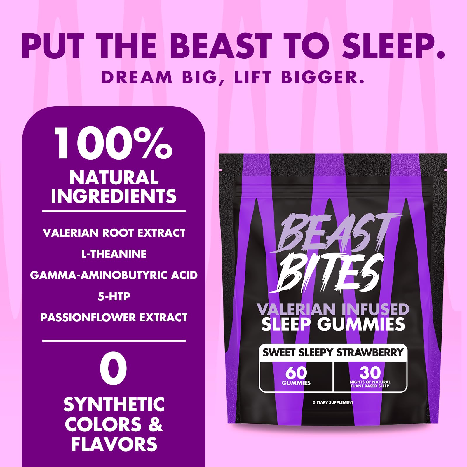 Beast Bites - Valerian Infused Sleep & Nighttime Recovery Gummies - NSF Certified for Sport - 30 Servings