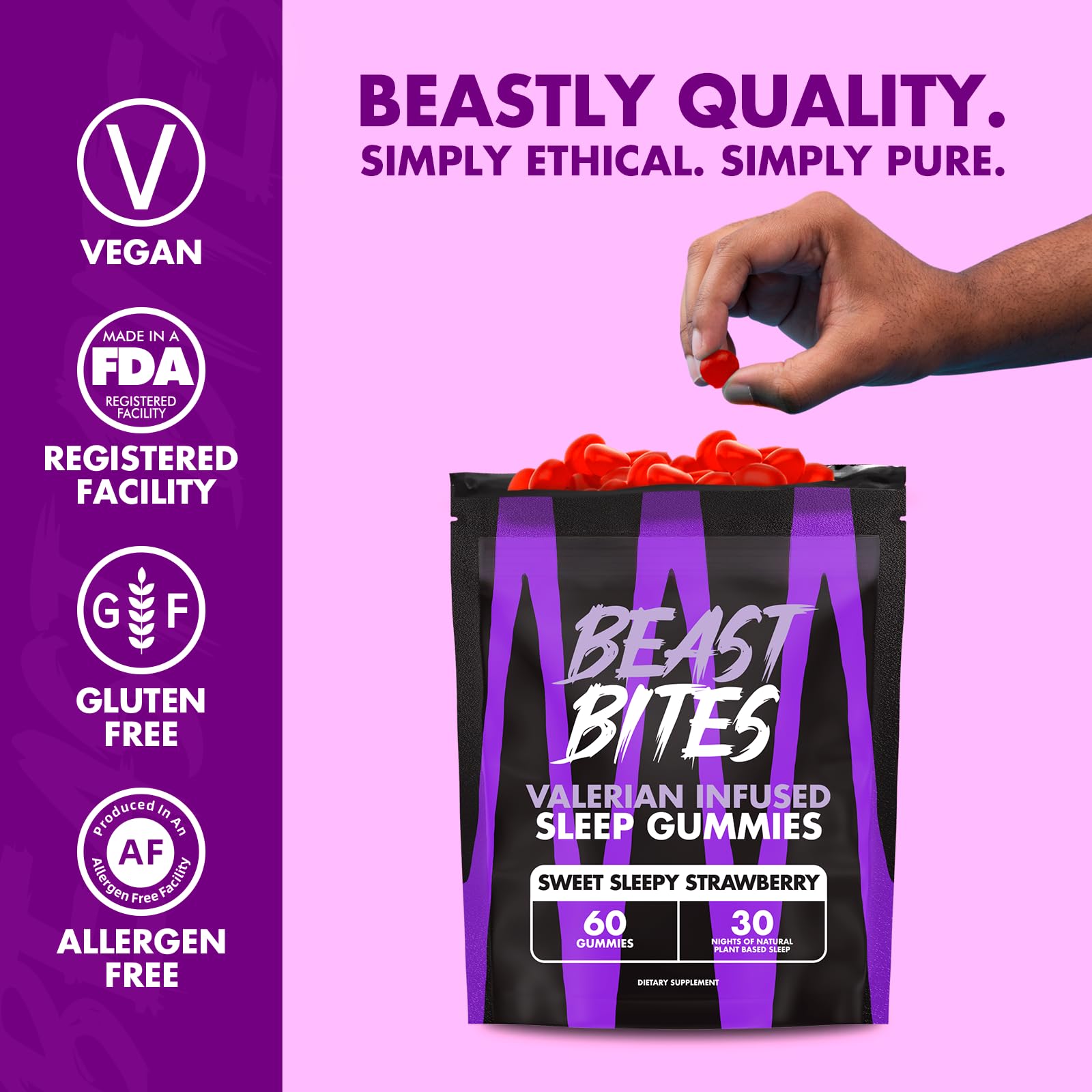 Beast Bites - Valerian Infused Sleep & Nighttime Recovery Gummies - NSF Certified for Sport - 30 Servings