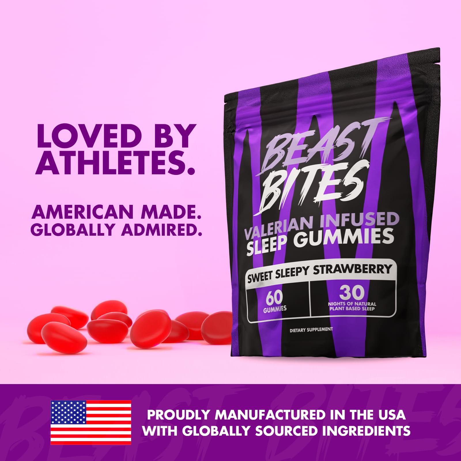 Beast Bites - Valerian Infused Sleep & Nighttime Recovery Gummies - NSF Certified for Sport - 30 Servings