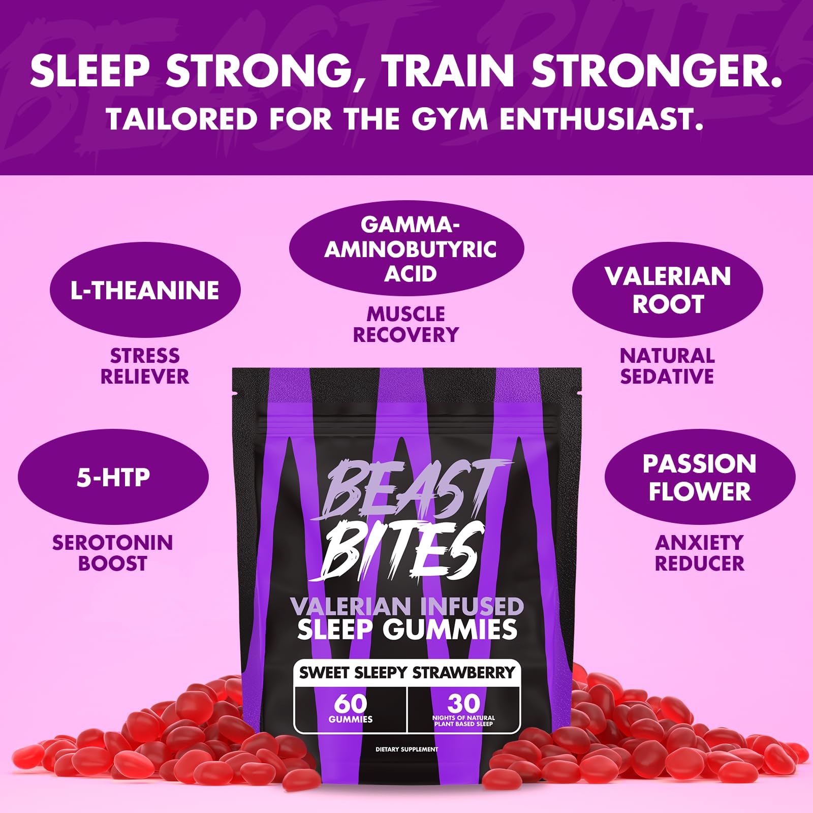 Beast Bites - Valerian Infused Sleep & Nighttime Recovery Gummies - NSF Certified for Sport - 30 Servings