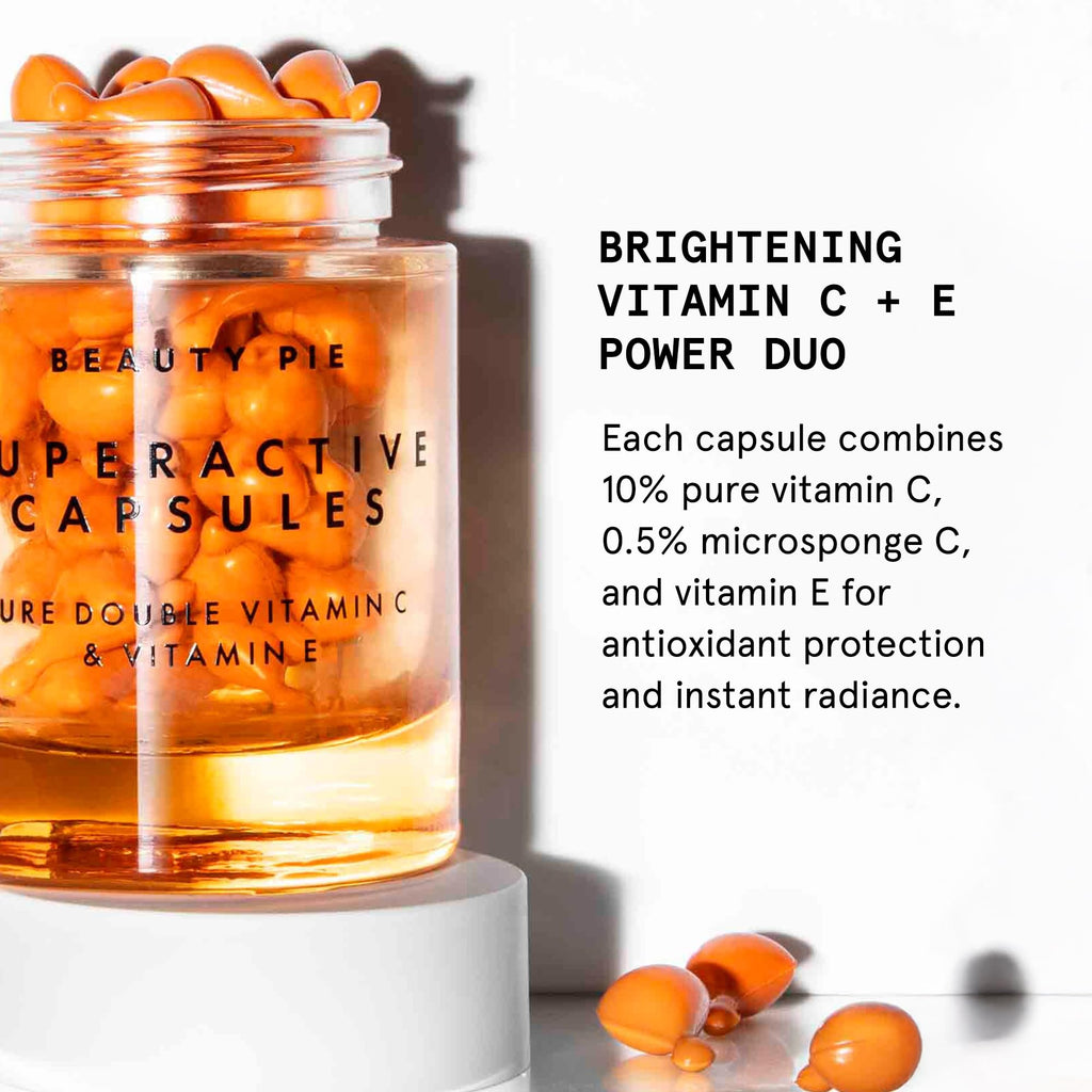 Beauty Pie Superactive Capsules Pure Vitamin C & Vitamin E Serum – 60 Count | Brightening, Firming One-Shot Capsules