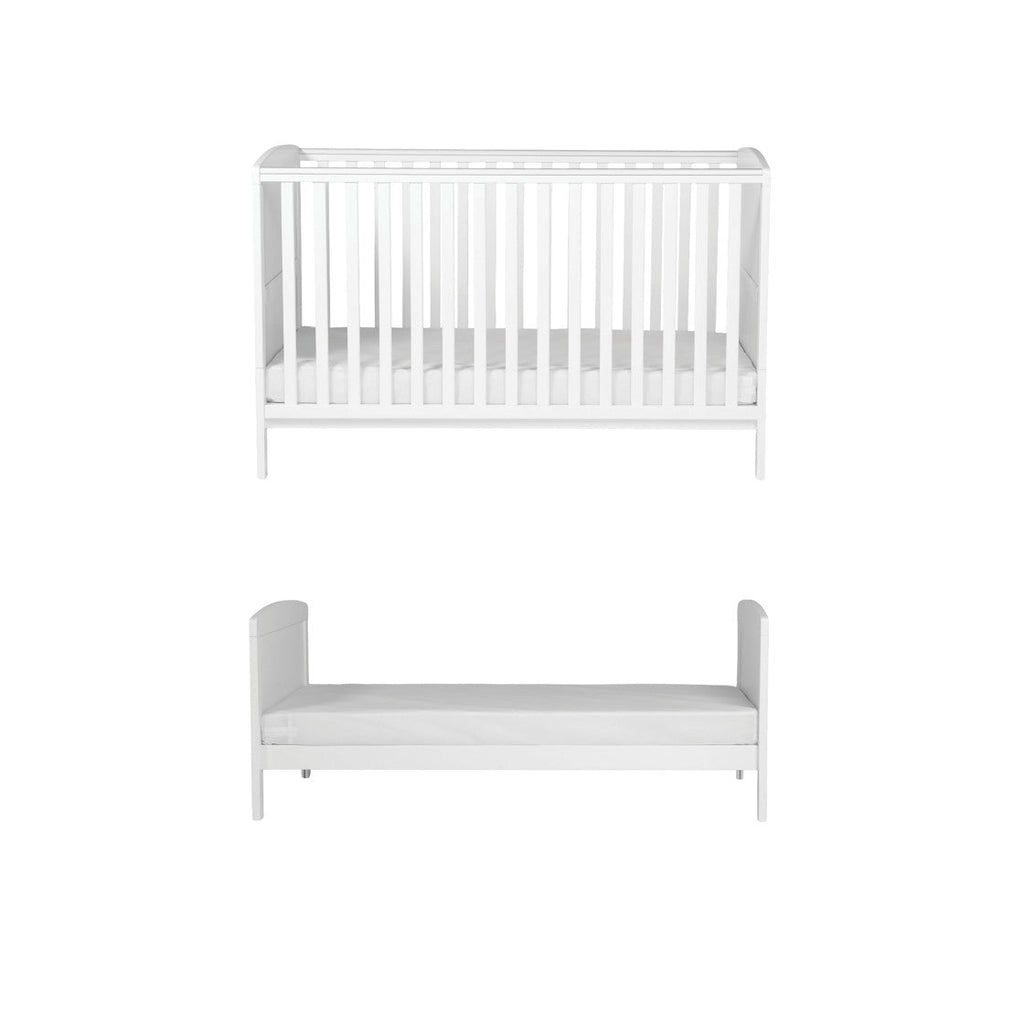 Bebe & Beyond Dreamer Cot Bed, Wardrobe & Changer Three Piece Nursery Furniture Set - White