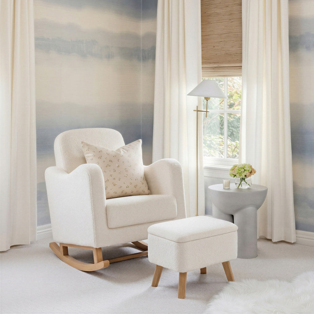 Bebe & Beyond Soother Nursing Chair & Stool - Off White Boucle
