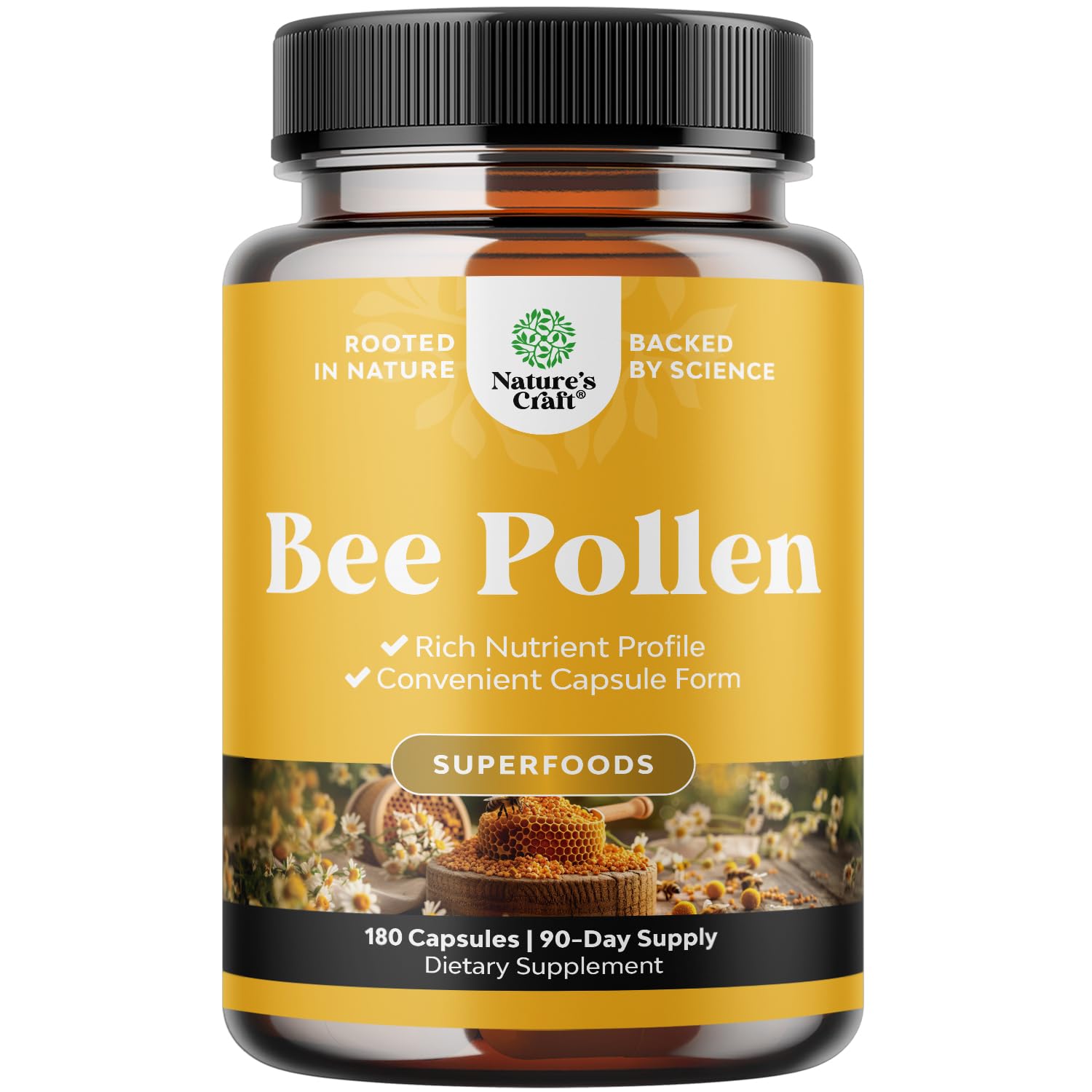 Bee Pollen Pills for Breast Growth - 180 Count, 1000mg | Bee Pollen Supplement with B Vitamins, Minerals & Enzymes | Vegetarian, Non-GMO & Gluten Free