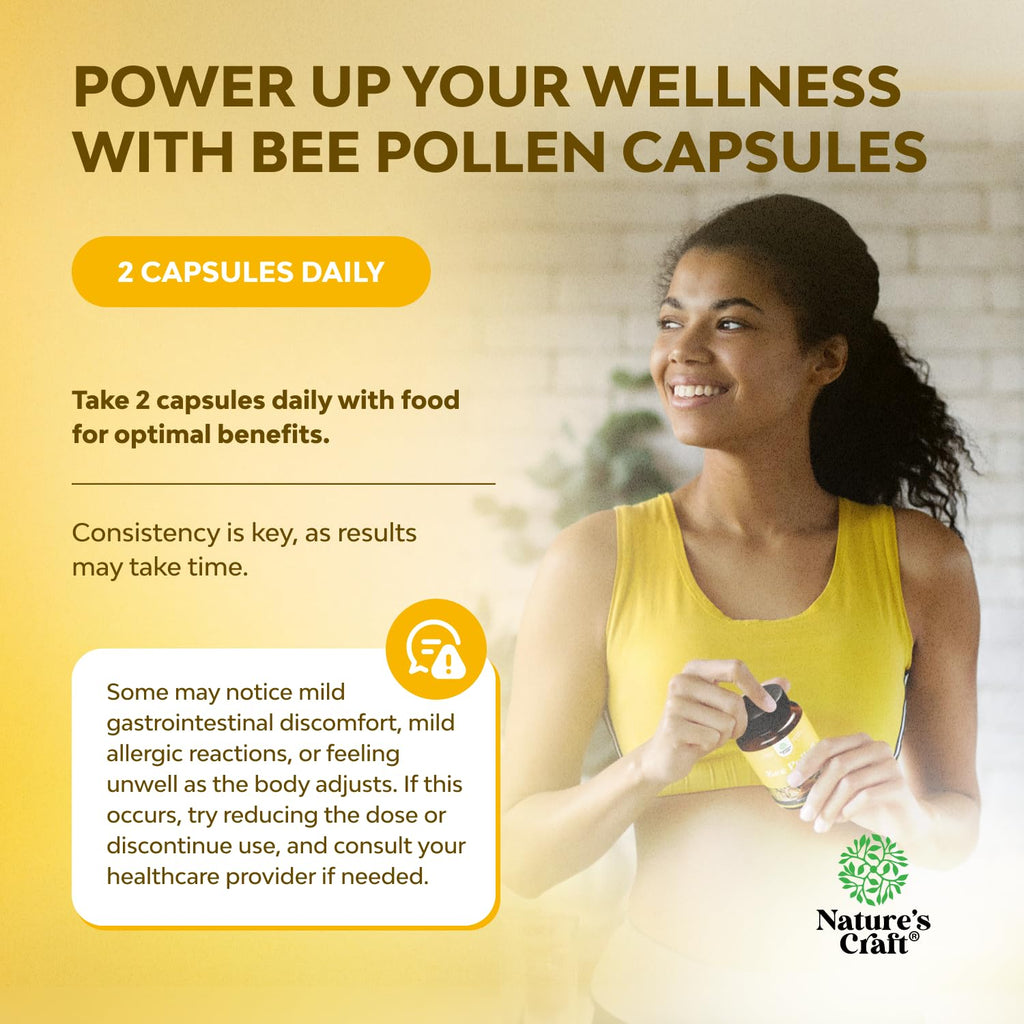 Bee Pollen Pills for Breast Growth - 180 Count, 1000mg | Bee Pollen Supplement with B Vitamins, Minerals & Enzymes | Vegetarian, Non-GMO & Gluten Free