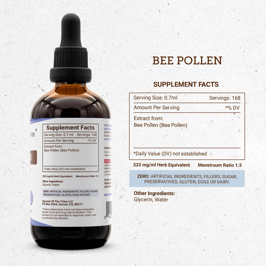 Secrets of the Tribe Bee Pollen Tincture – Alcohol-Free Extract, 4 Fl Oz