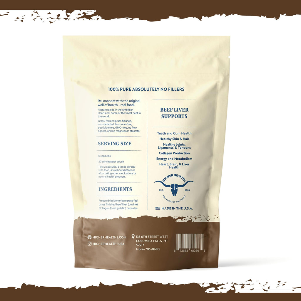 Higher Healths Beef Liver – Nature’s Multivitamin | 100% USA Beef | 180 Capsules