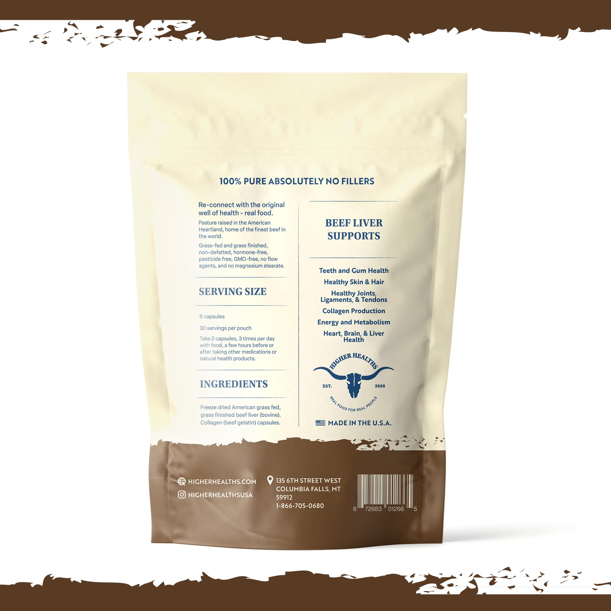Higher Healths Beef Liver – Nature’s Multivitamin | 100% USA Beef | 180 Capsules