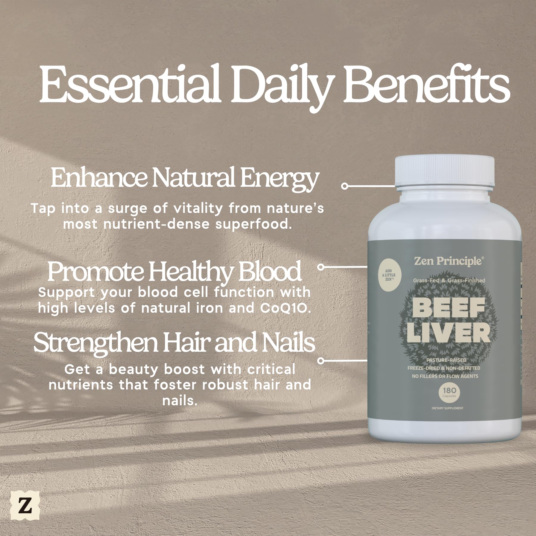 Zen Principle Beef Liver Supplement – Grass-Fed, Pasture-Raised, Desiccated Liver Capsules | No Hormones or GMO | 360 Capsules (2-Pack)