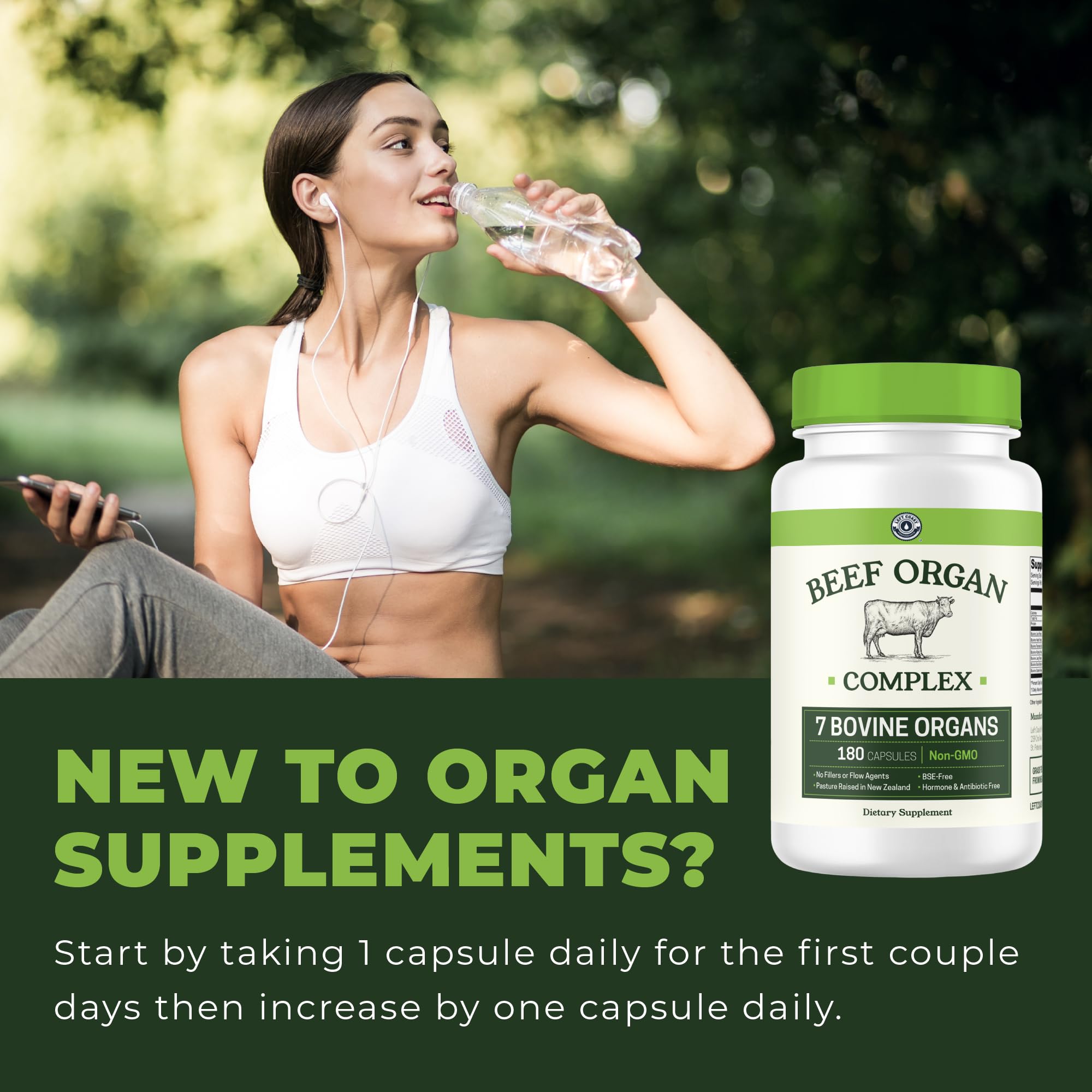 Beef Organ Supplement Grass Fed - 7-Organ NZ Complex | 180ct | Non-GMO