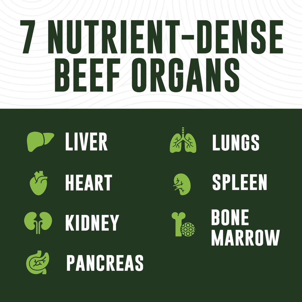 Beef Organ Supplement Grass Fed - 7-Organ NZ Complex | 180ct | Non-GMO