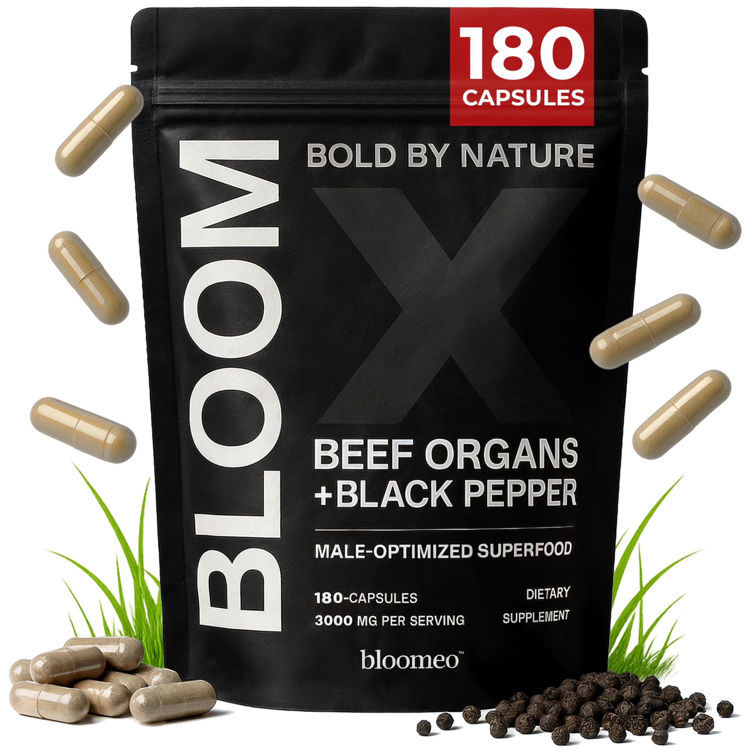 Beef Organ Supplement for Men – Grass-Fed Liver & 7 Organs | Bloom X 180 ct