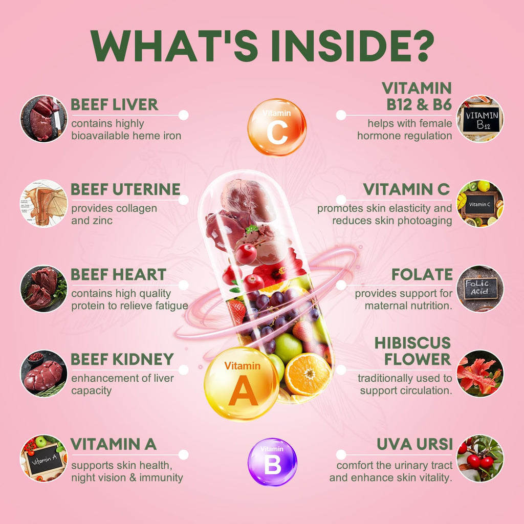 Beef Organ Supplement for Women | Grass-Fed Liver, Heart & Uterus - Hormone Balance & Energy | 120 Caps