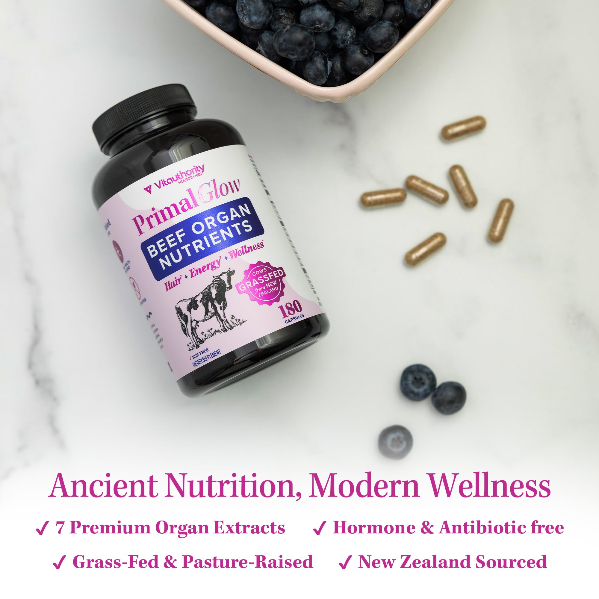 Beef Organ Supplement for Women | Grass-Fed NZ Bovine, 7 Organs, 30 Servings