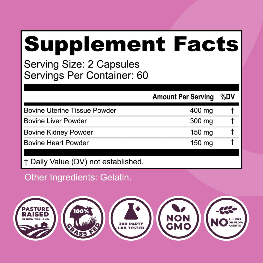 Beef Organ Supplement for Women - Grass-Fed NZ, 120 Capsules