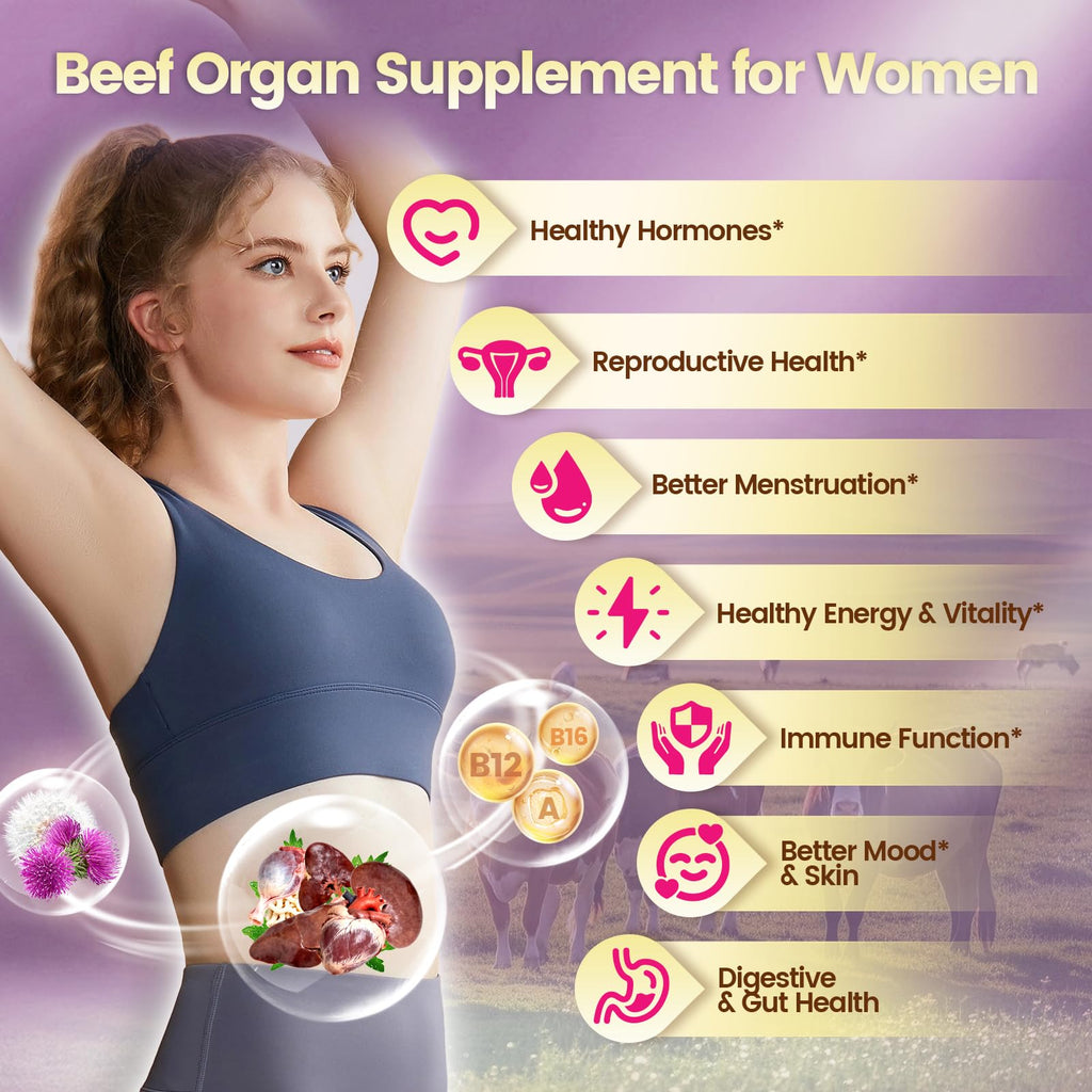 Beef Organ Supplement for Women - 100 Day Supply | 11,000mg per Serving | Grass-Fed
