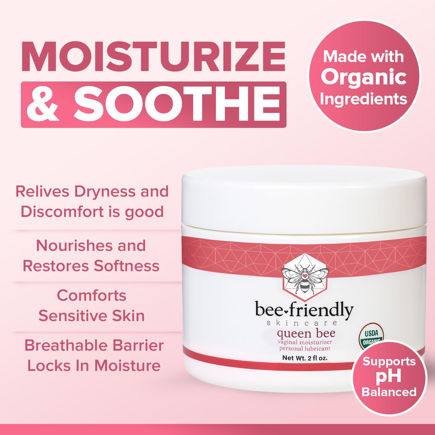 BeeFriendly Organic Vaginal Moisturizer | USDA Certified Organic Vulvar Cream, 2 oz