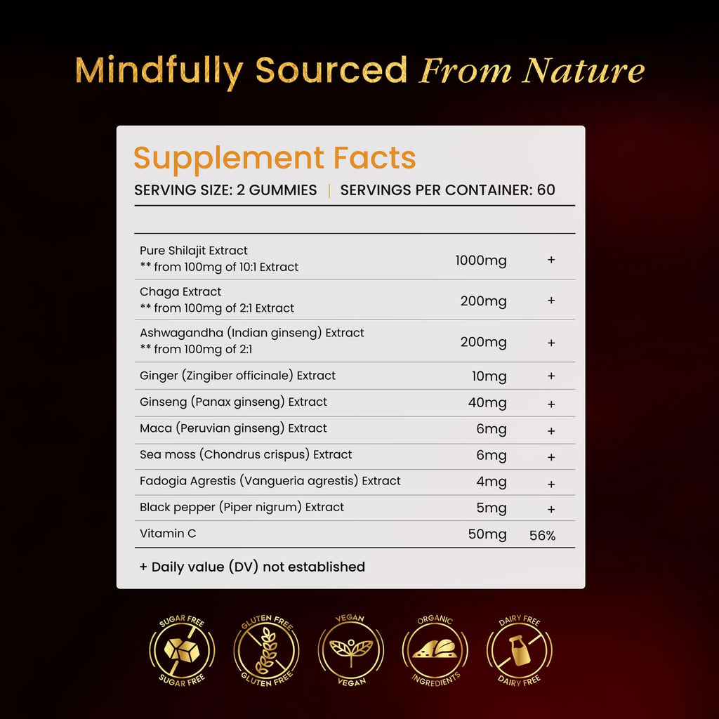 BeepWell 60 Count Gold Shilajit Gummies – 3000mg, 85+ Minerals, Cherry Flavor