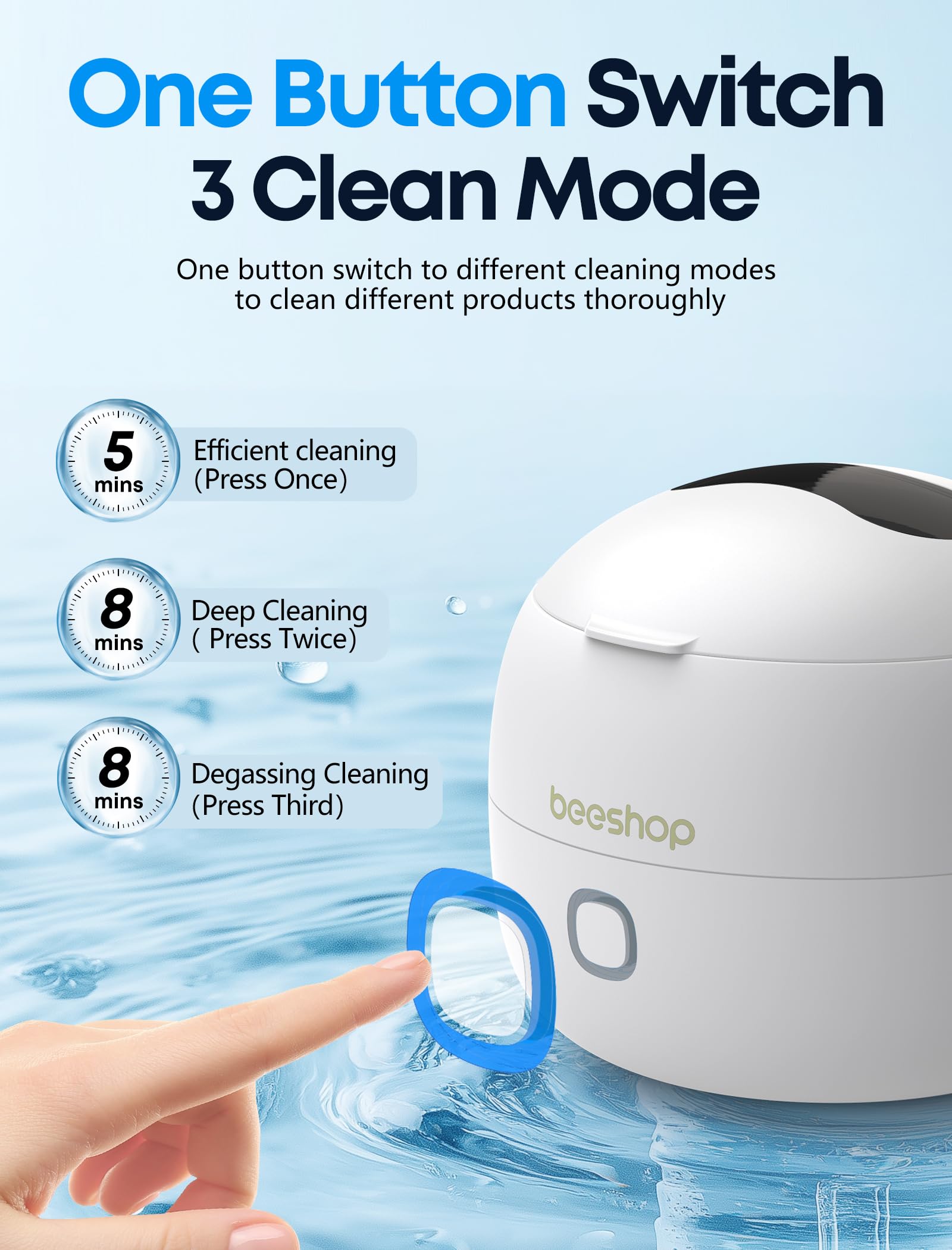 BEESHOP 2025 Ultrasonic Retainer Cleaner – 45kHz, 200ml, 3 Modes