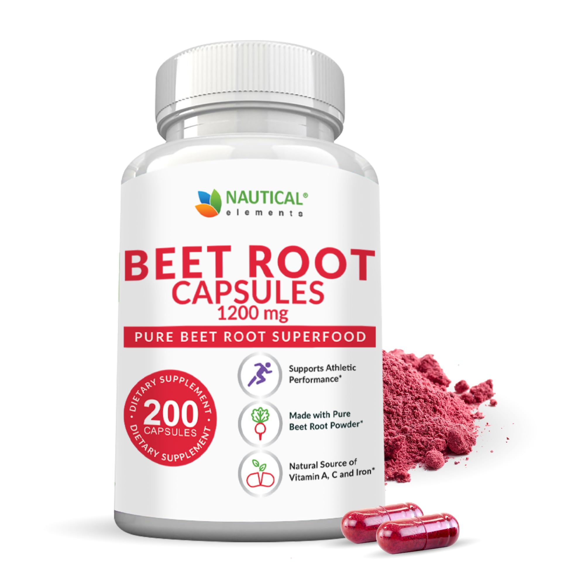 Beet Root Capsules 1200mg per Serving | 200 Capsules | Non-GMO & Gluten Free