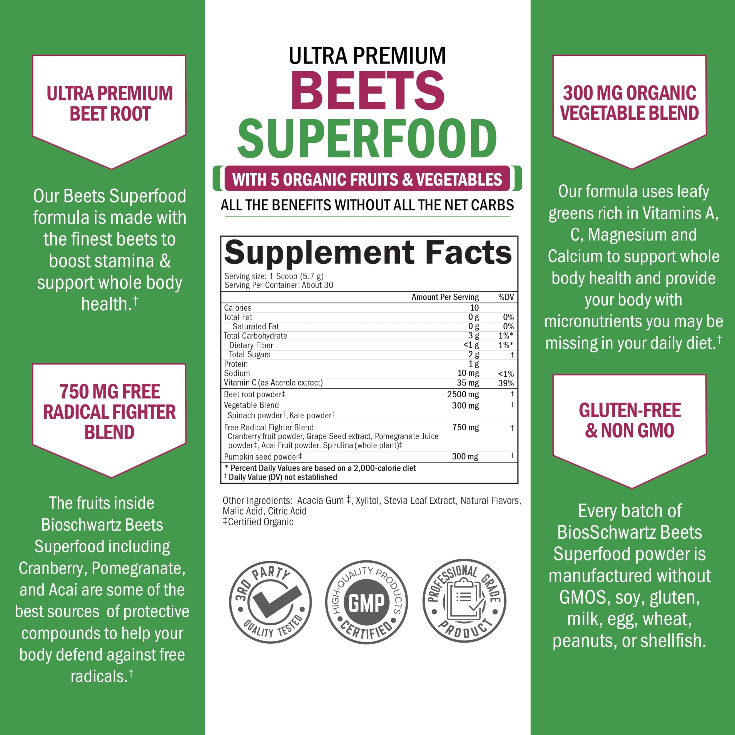 Beet Root Powder - Organic Beets Superfood with Vitamin C | 30 Servings