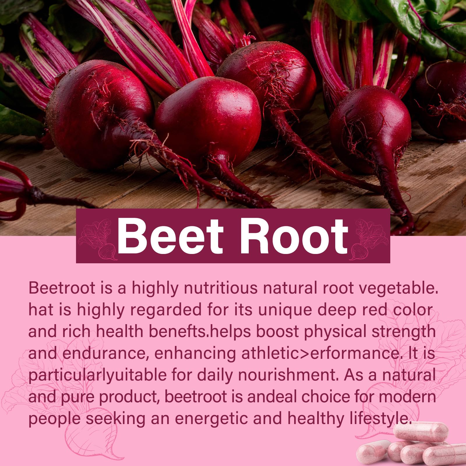 Beet Root Capsules 1300mg – Pure Beetroot Powder for Energy & Endurance | 90 Capsules