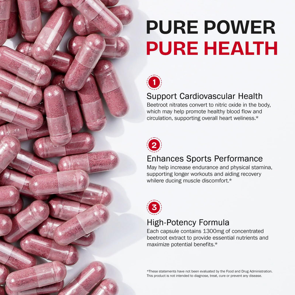 Beet Root Capsules – Beetroot Supplement, Organic Beetroot Powder | Natural Energy Support | Non-GMO, Gluten Free (60 Count)