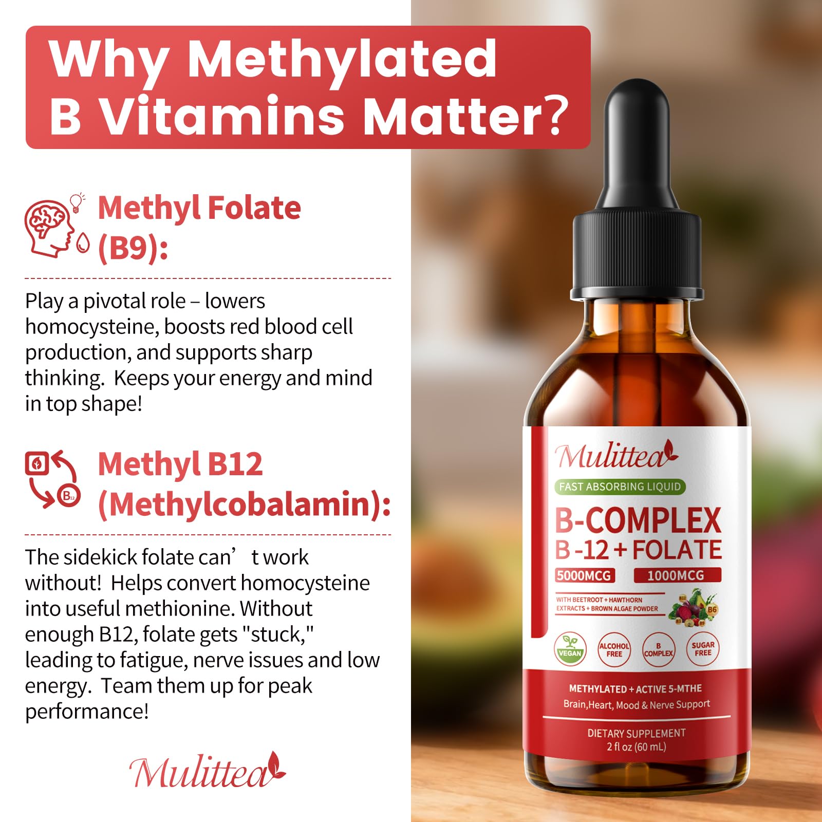 Methylated B Complex Liquid Drops - 5000 mcg B12 + 1000 mcg 5-MTHF