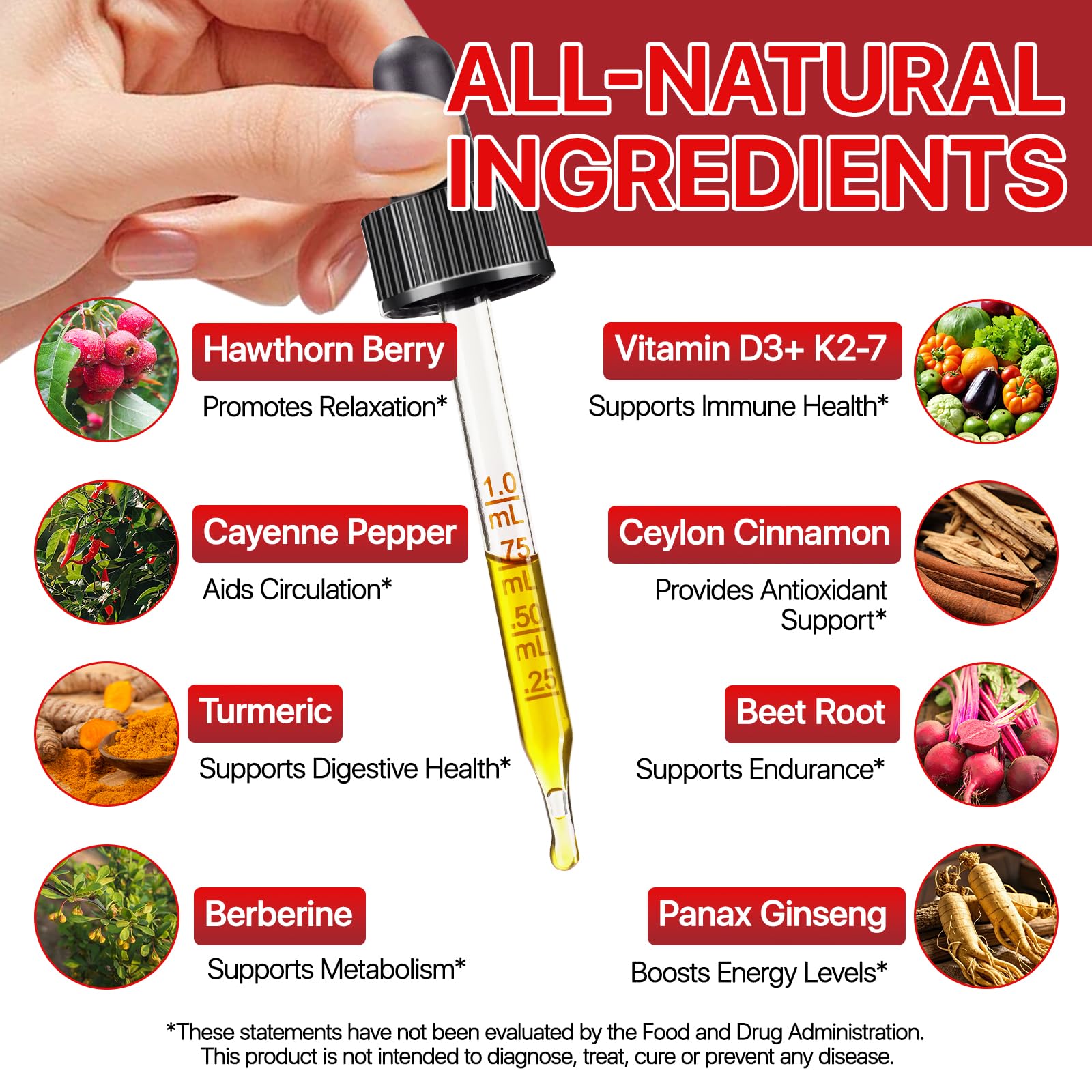 Cayenne Pepper Drops with Hawthorn Berry, Vitamin K2 D3, Beetroot & Turmeric | Vegan Health Supplement 60ml