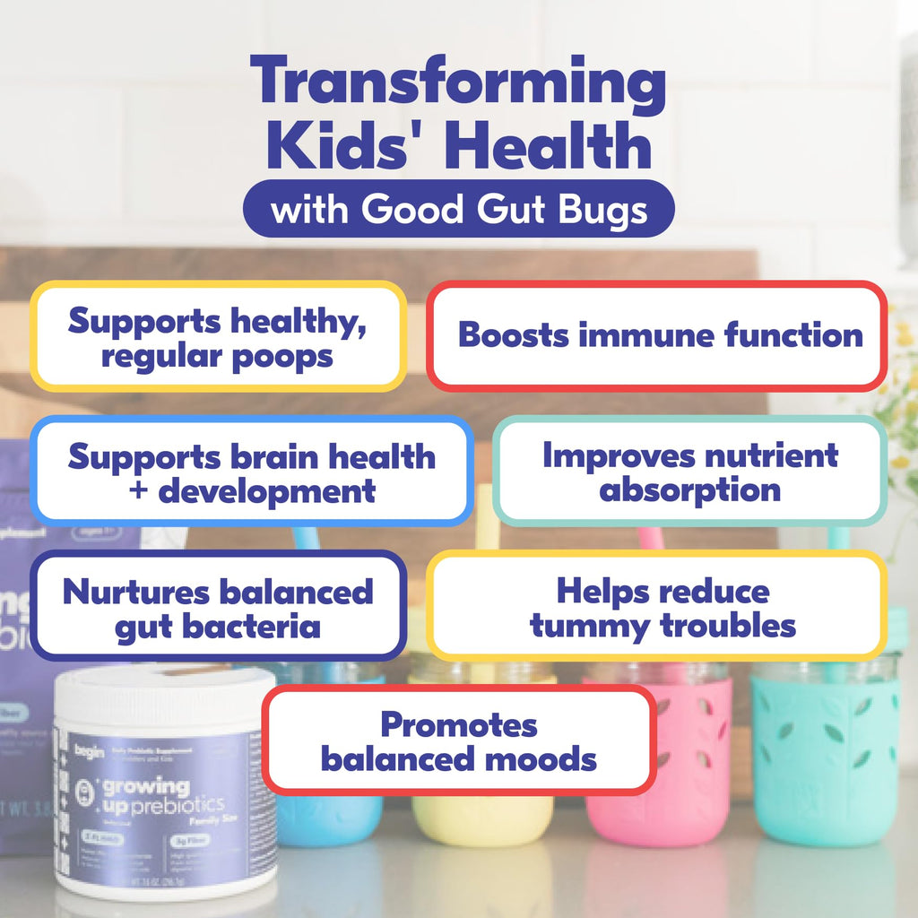 Begin Health Growing Up Prebiotics for Kids – 28-Pack Unflavored Prebiotic Powder
