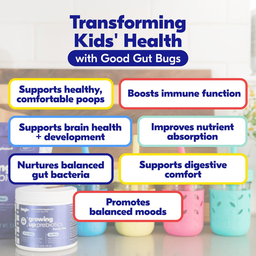 Begin Health Growing Up Prebiotics for Kids 84-Packs | Unflavored Soluble Powder for Digestive Comfort
