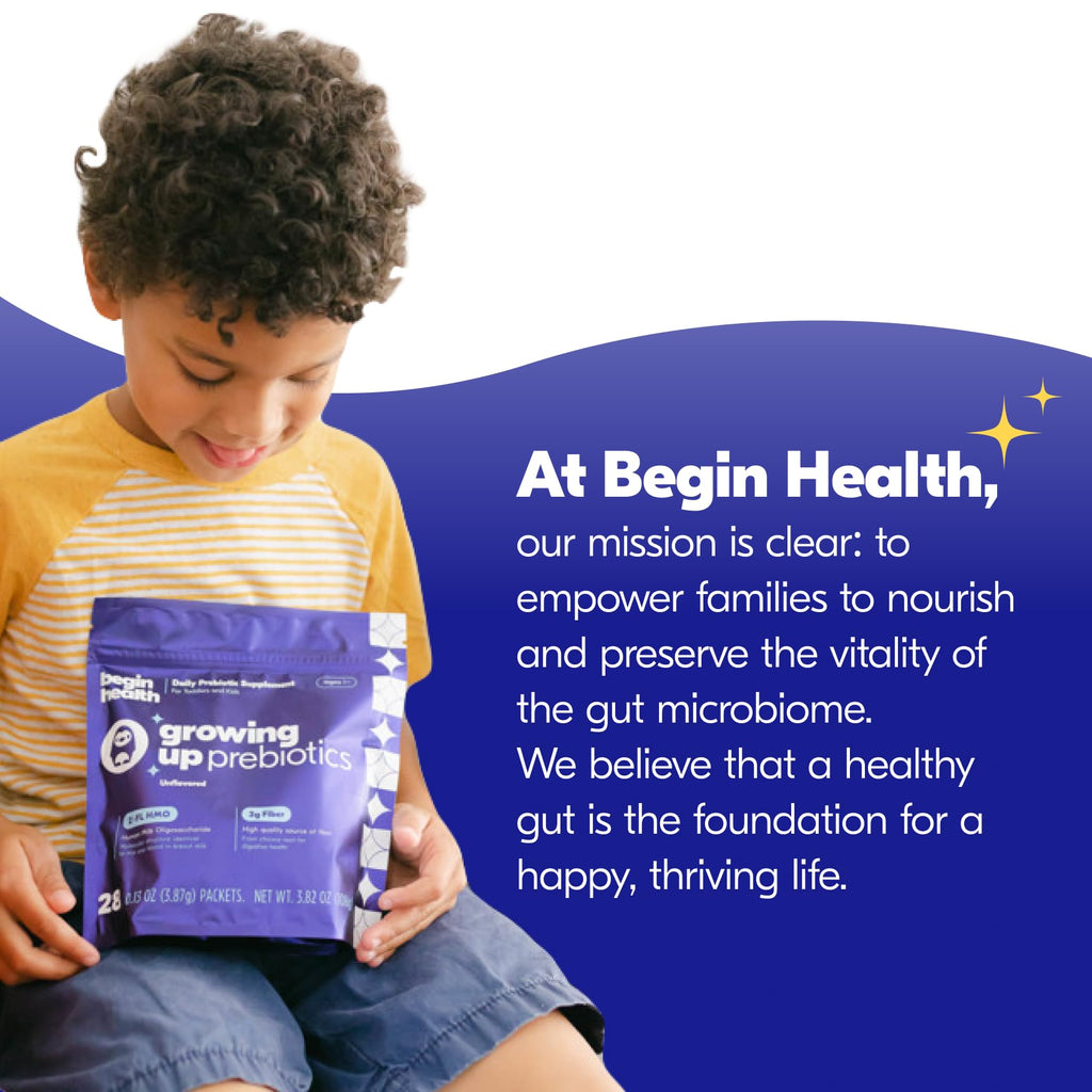 Begin Health Growing Up Prebiotics for Kids 84-Packs | Unflavored Soluble Powder for Digestive Comfort