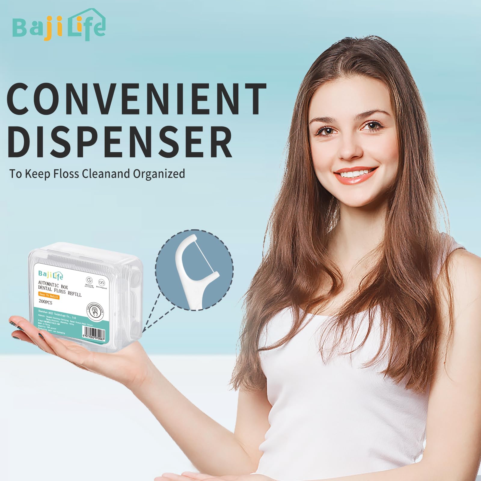 200 Dental Floss Picks - 2-Box Bejilife Dispenser Kit | Travel-Friendly