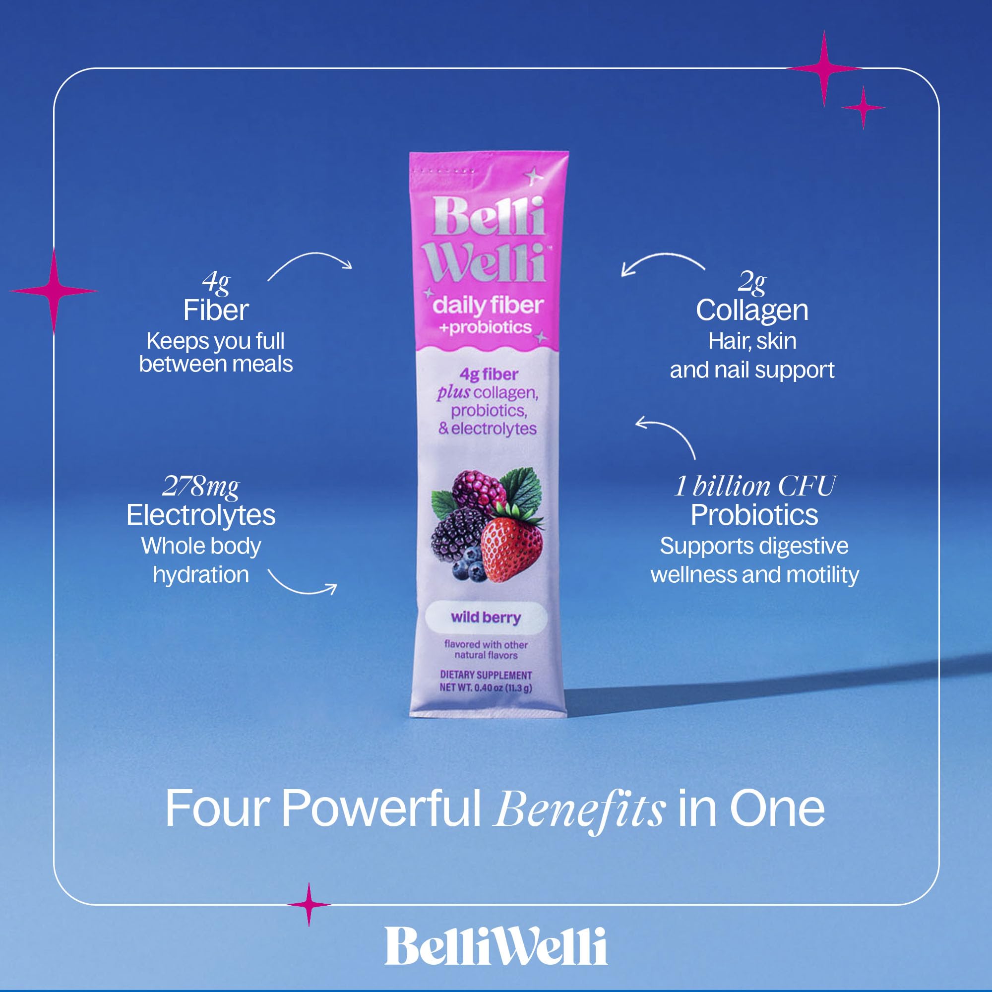 Belli Welli Daily Fiber Packets with Collagen & Probiotics – Wild Berry, 10 Count