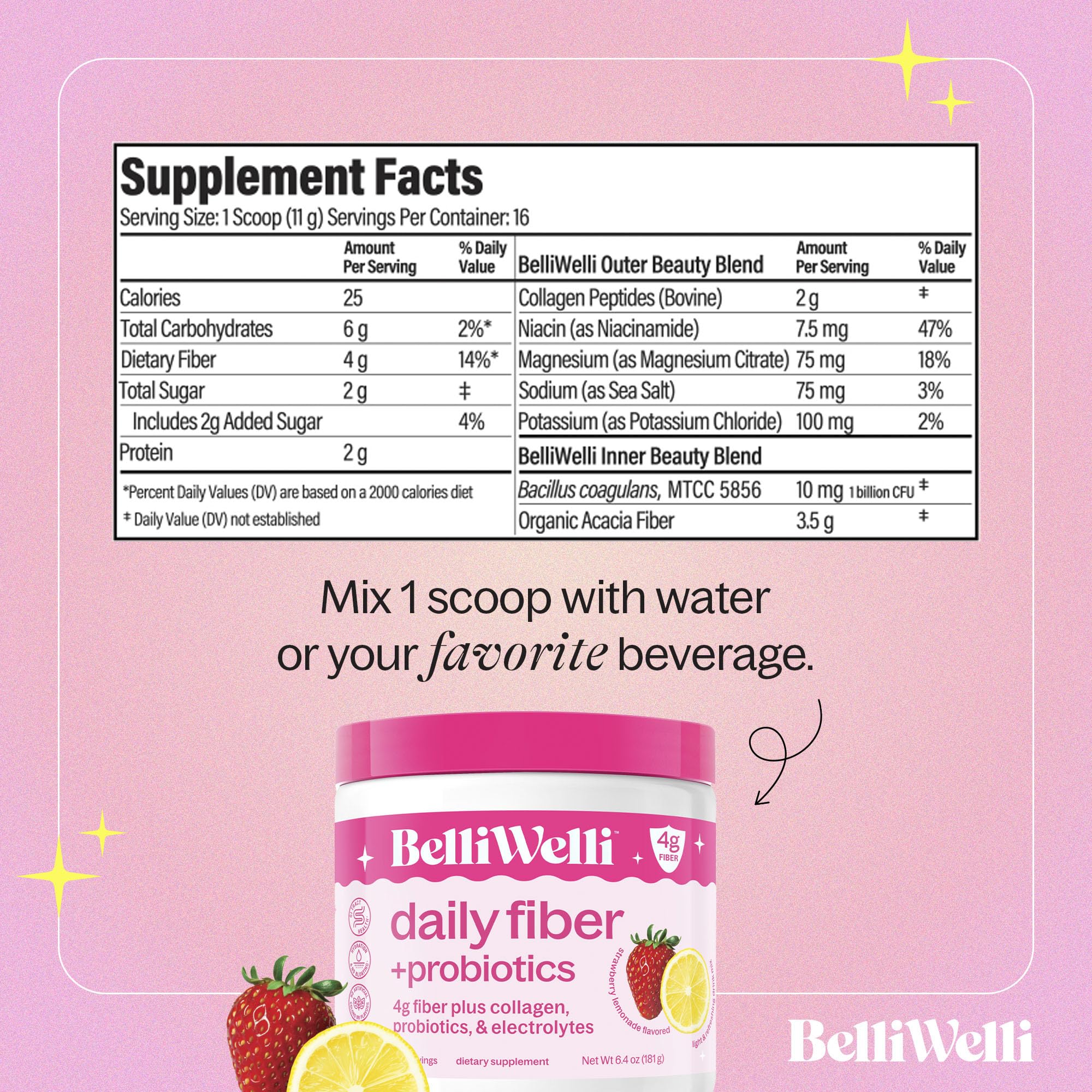 Belli Welli Fiber Supplement – Strawberry Lemonade (Organic Acacia)
