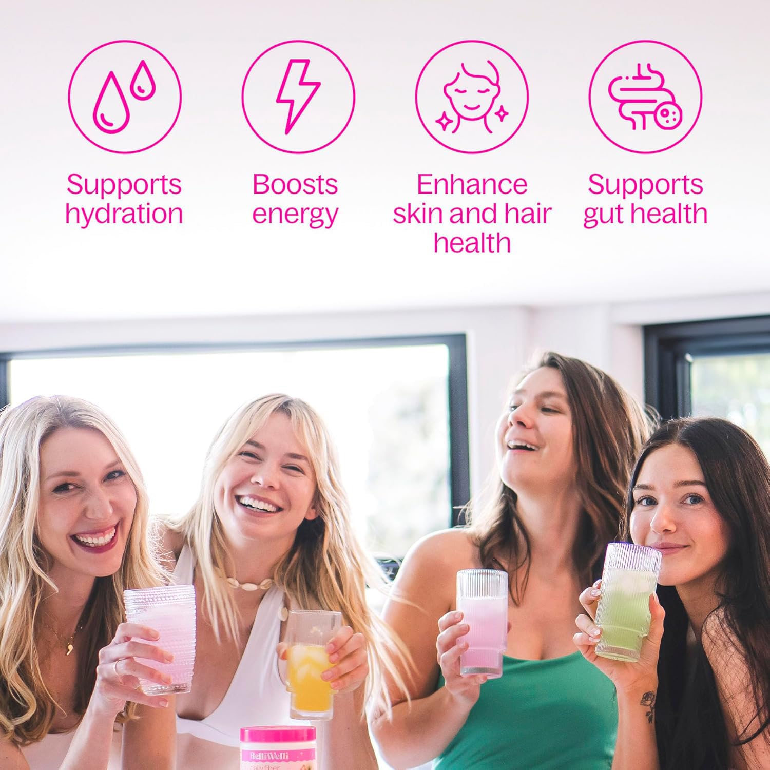 Belli Welli Fiber Supplement – Probiotic Fiber Powder with Collagen & Electrolytes, Peach Mango, 10 Pack