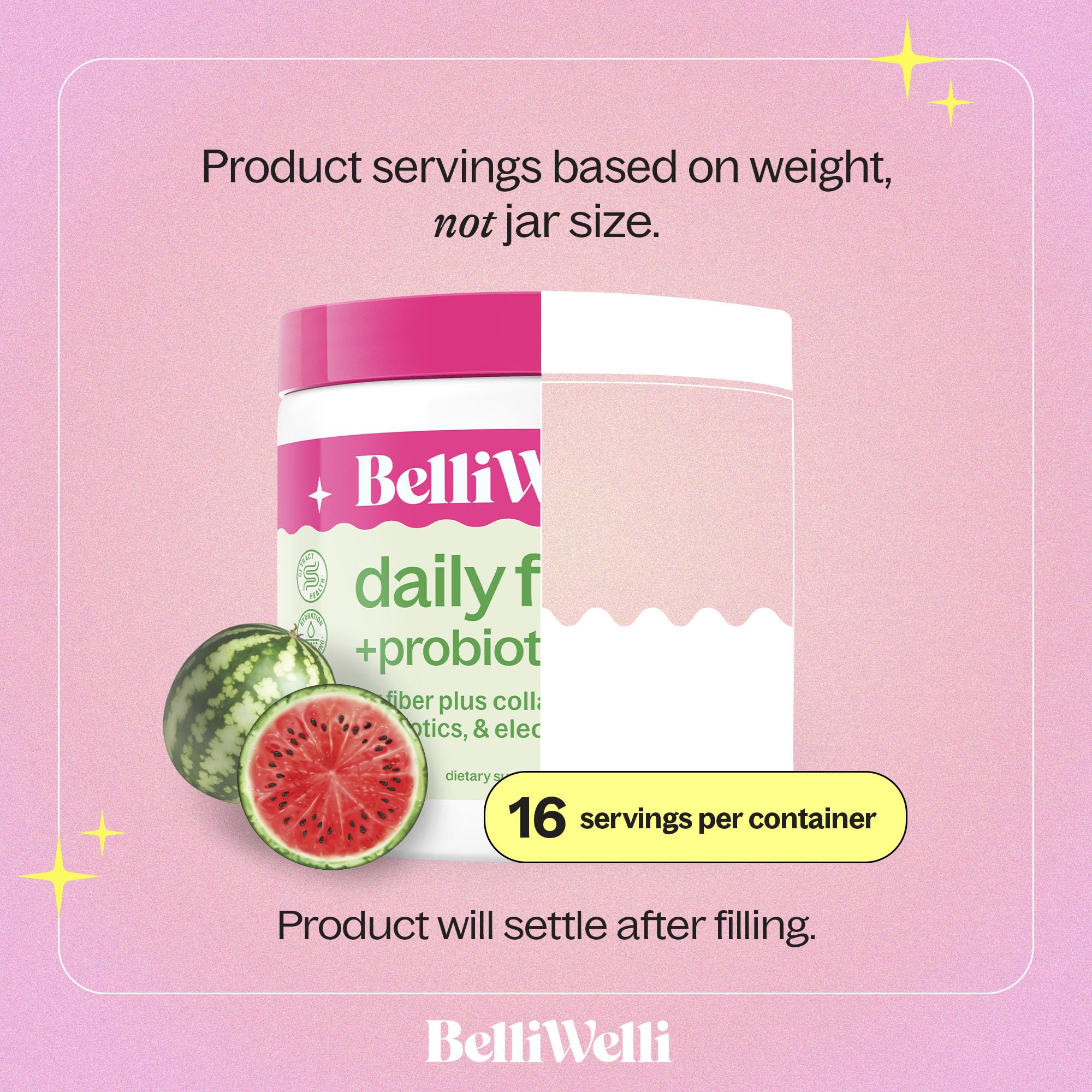 Belli Welli Fiber Supplement – Organic Acacia, Collagen, Probiotics (Watermelon)