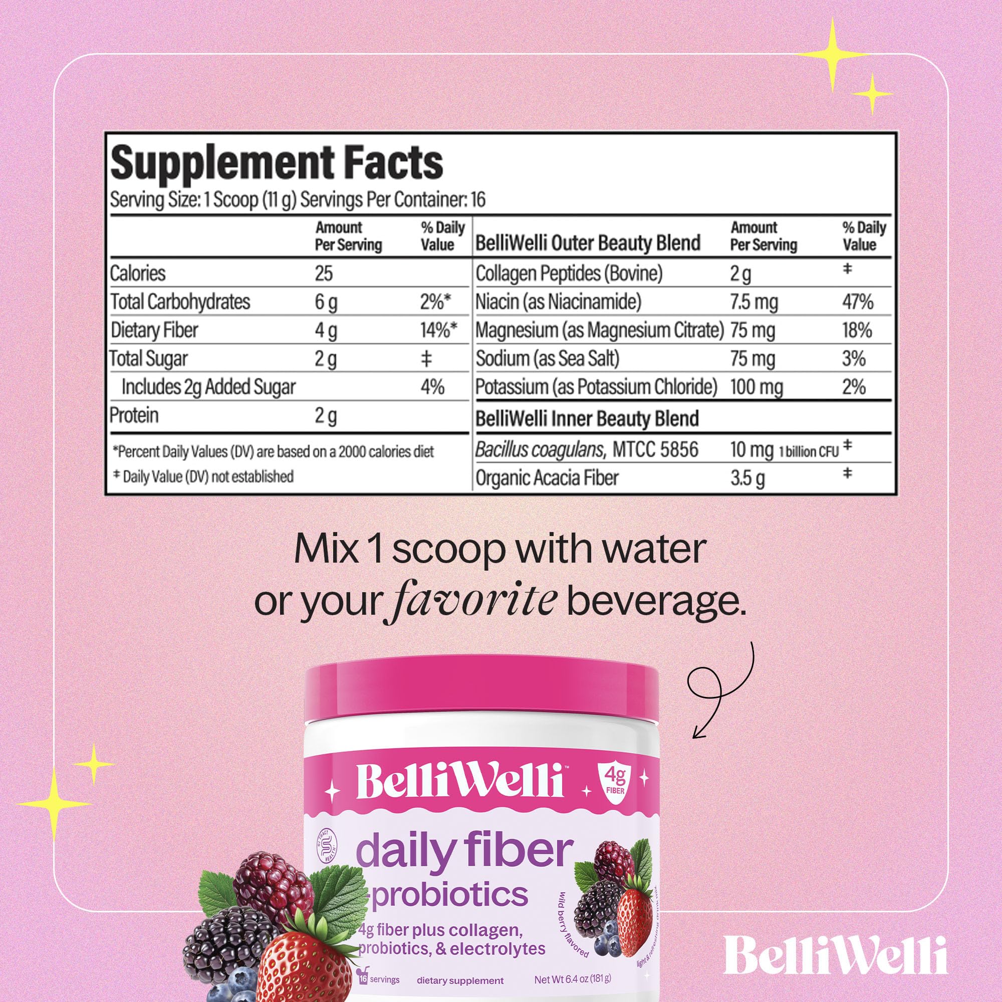 Belli Welli Fiber Supplement for Women & Men – Organic Acacia, Collagen & Probiotics