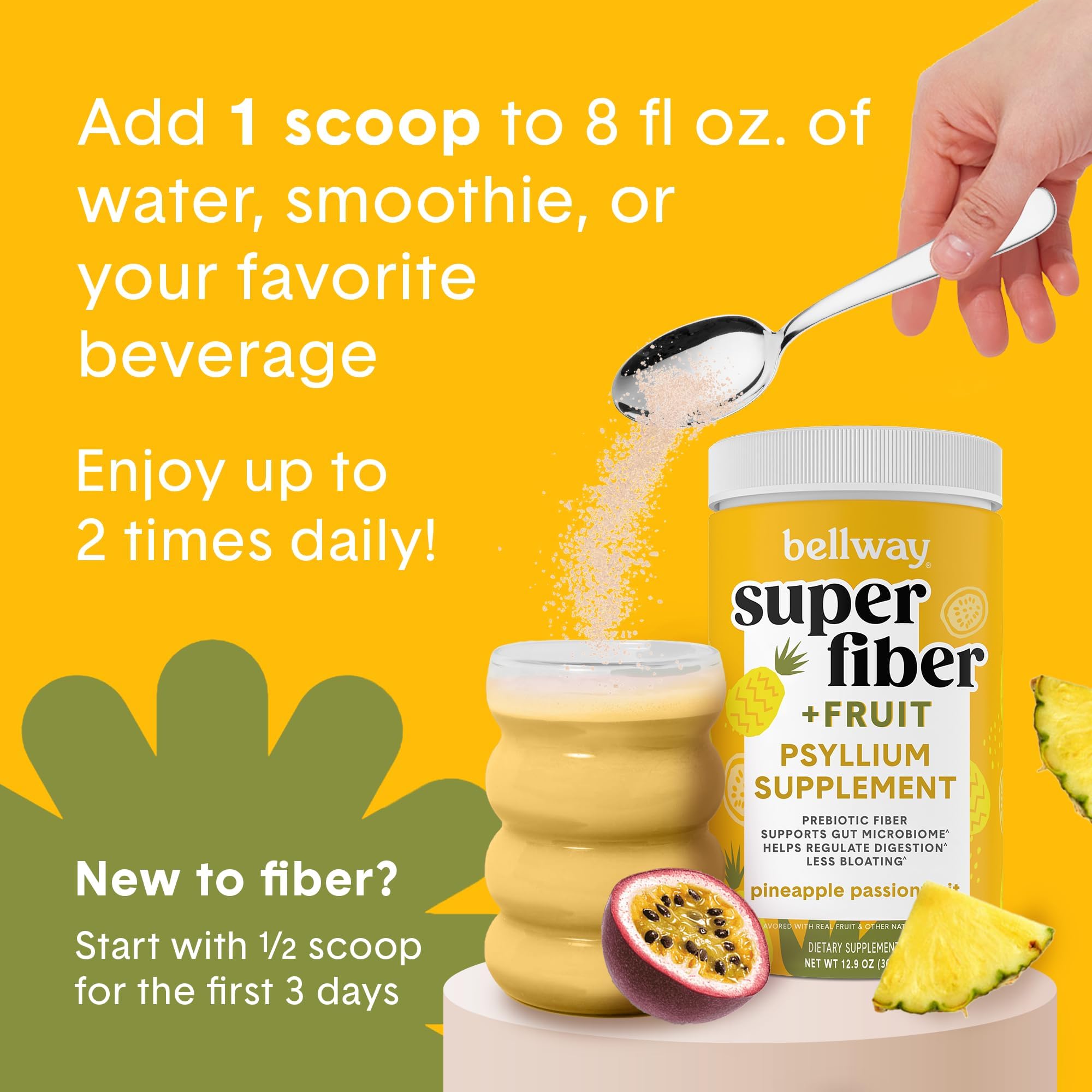 Bellway Super Fiber Powder + Fruit – Pineapple Passion (Sugar-Free Psyllium Husk Fiber)