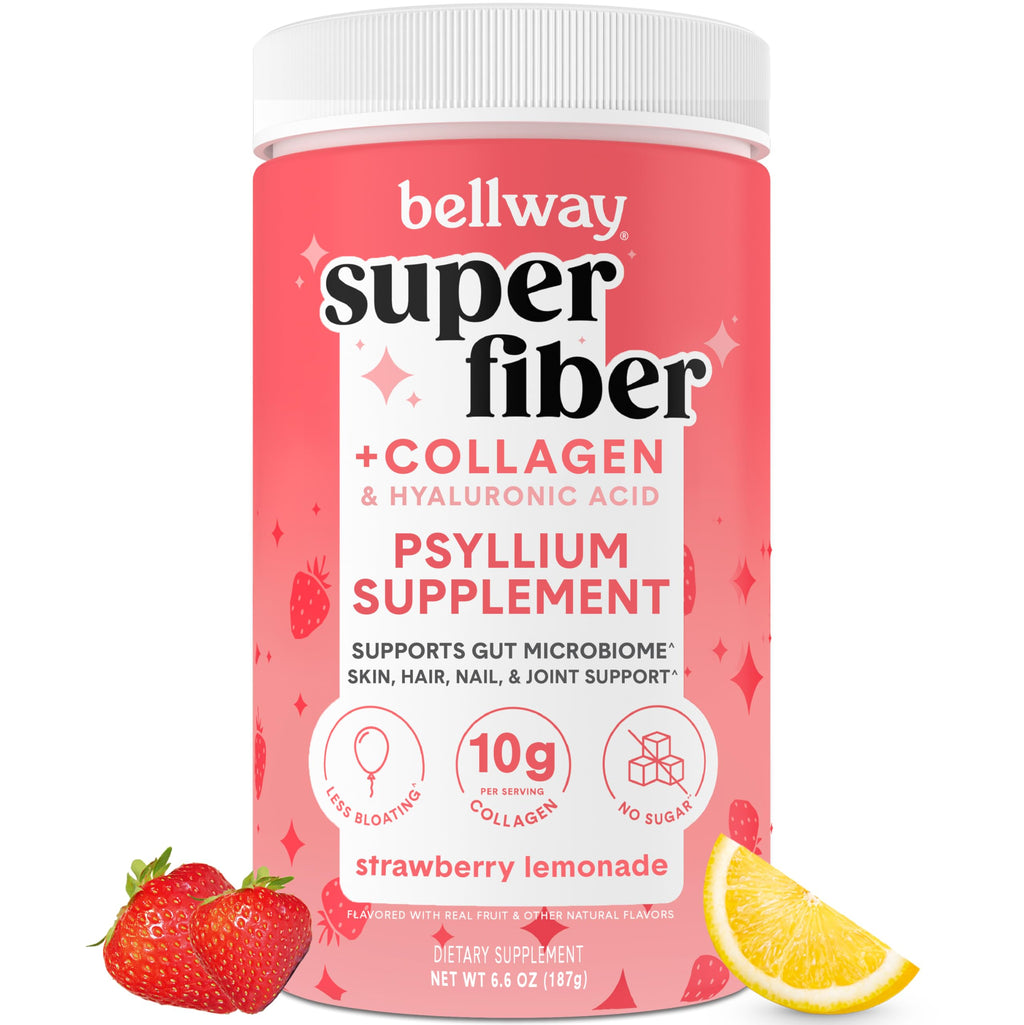 Bellway Super Fiber Powder + Collagen – Sugar-Free Psyllium Husk for Gut Health, Skin & Joints (Strawberry Lemonade)