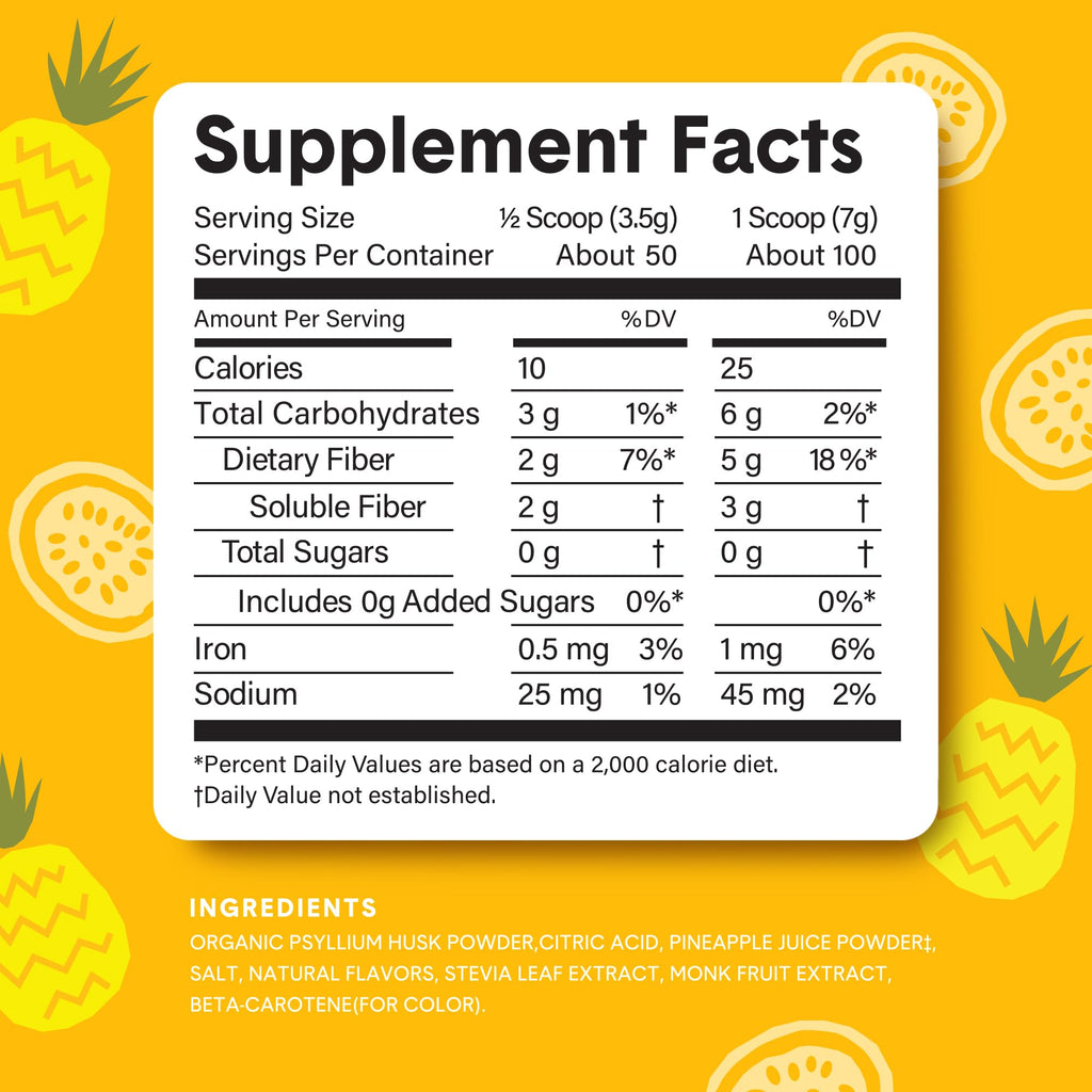 Bellway Super Fiber Powder + Fruit – Pineapple Passion (Sugar-Free Psyllium Husk Fiber)