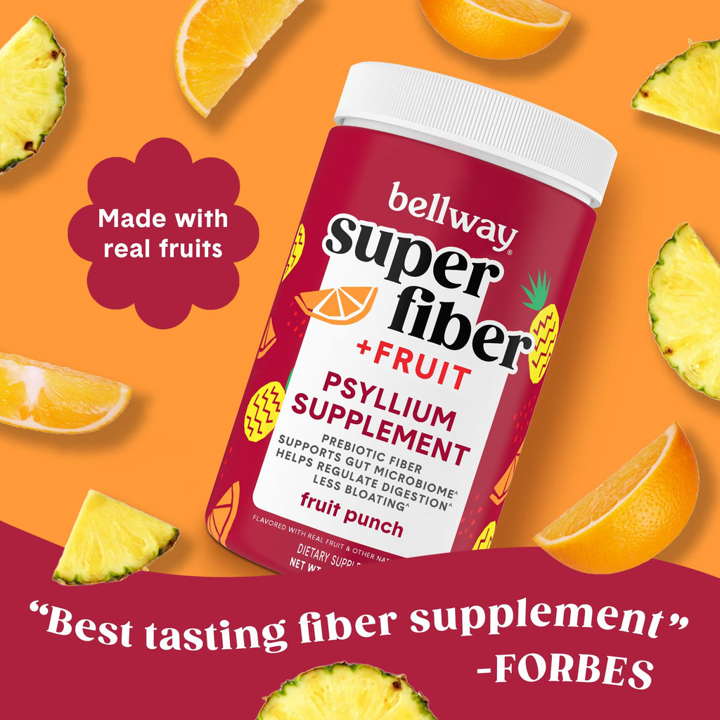 Bellway Super Fiber Powder + Fruit Punch – Sugar-Free Psyllium Husk, 50 Servings