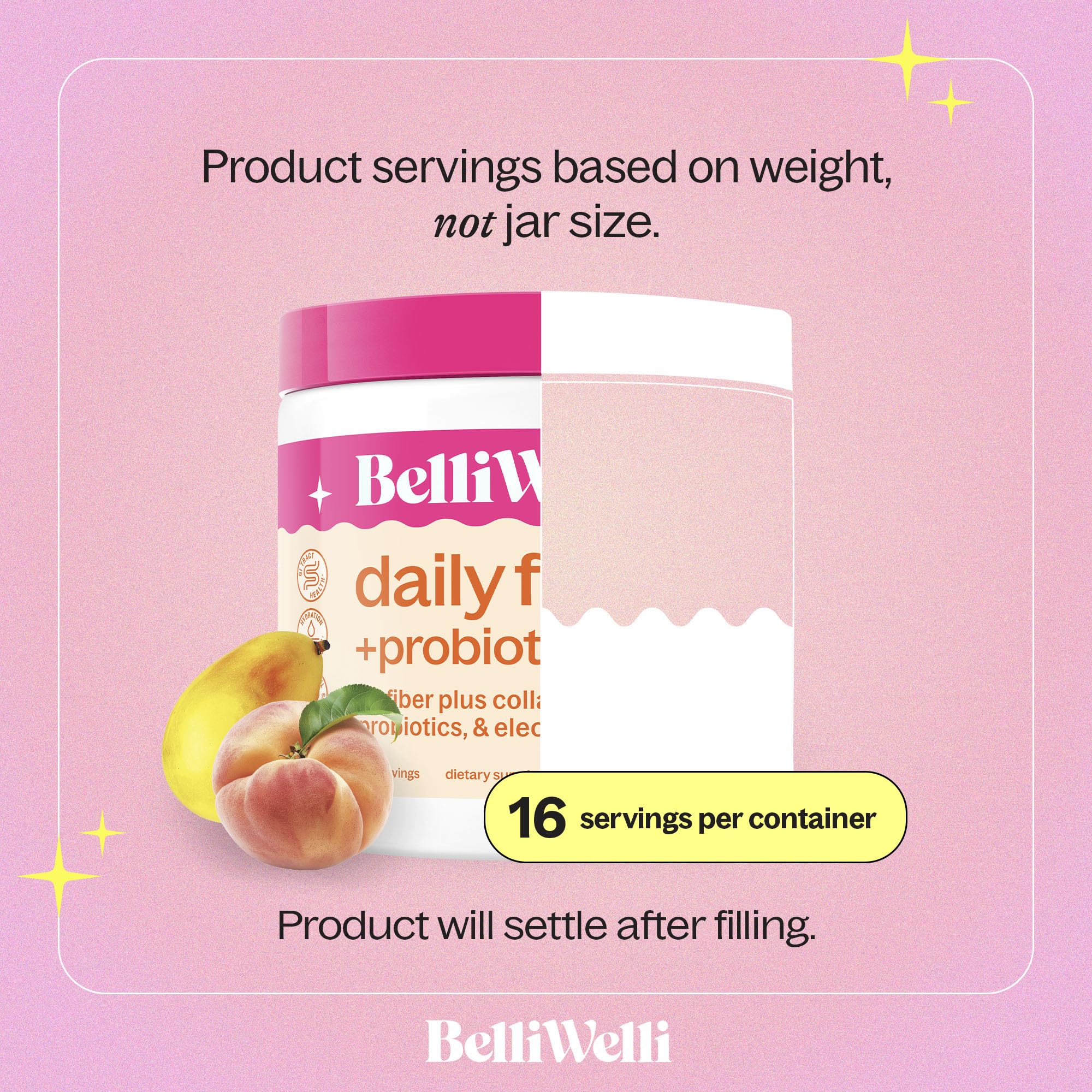 BelliWelli Fiber Supplement for Women & Men – Organic Acacia, Probiotics, Peach Mango