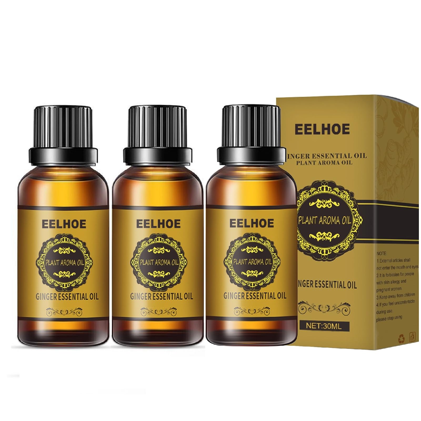 3 Pcs Belly Drainage Ginger Oil – Promote Blood Circulation & Metabolism (90 ML)