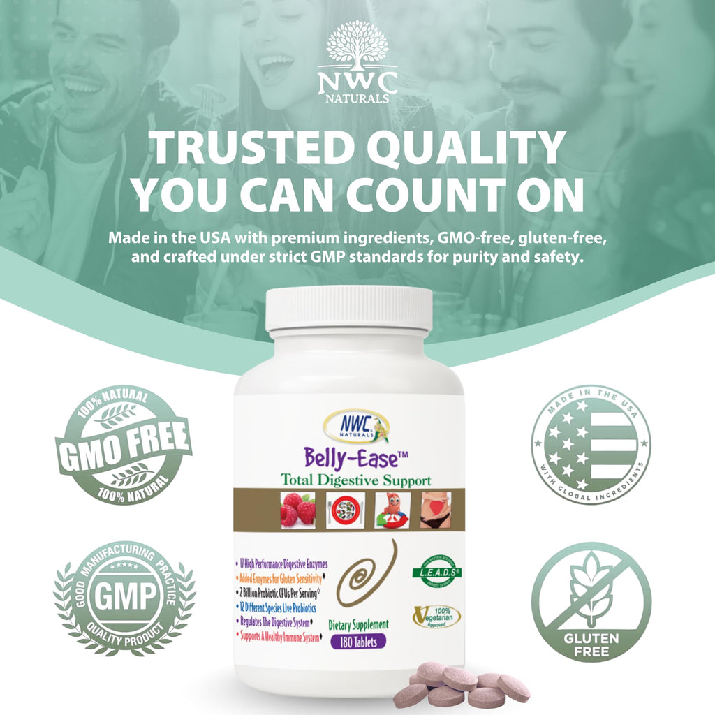 Belly-Ease Digestive Enzymes + Probiotics | NWC Naturals | 180 Chewables