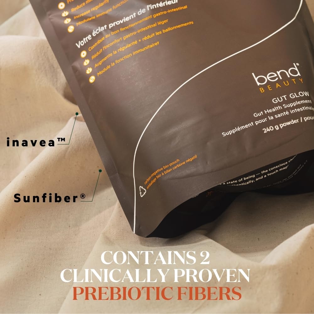 Bend Beauty Gut Glow | Daily Prebiotic Fiber Supplement Powder w/Tremella Mushroom Exract | Digestive Gut Health | 6g of Soluble Fiber per Serving | 100% Organic, Vegan, Sugar Free Fiber | Unflavored