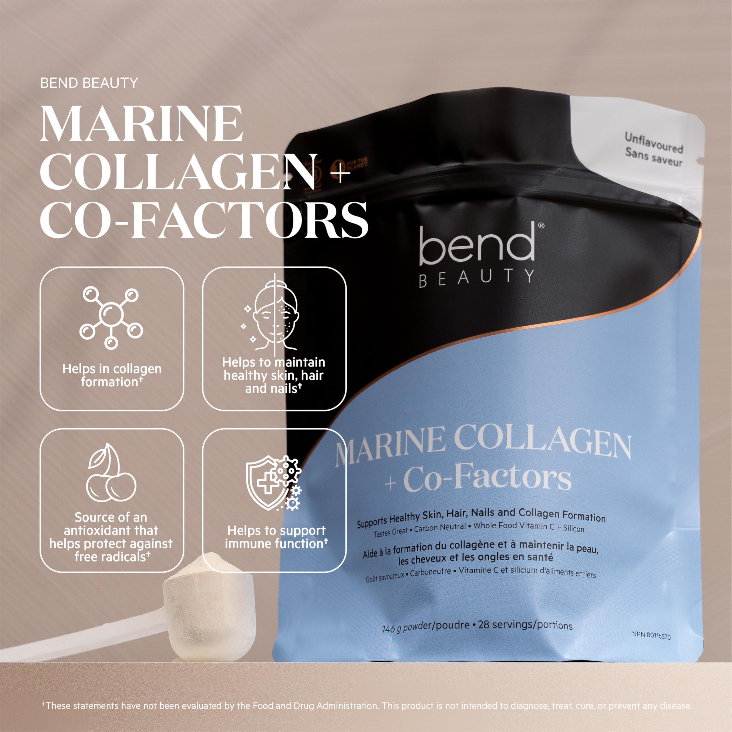 Bend Beauty Marine Collagen + Co-Factors – Unflavored Collagen Powder for Skin, Hair & Nails