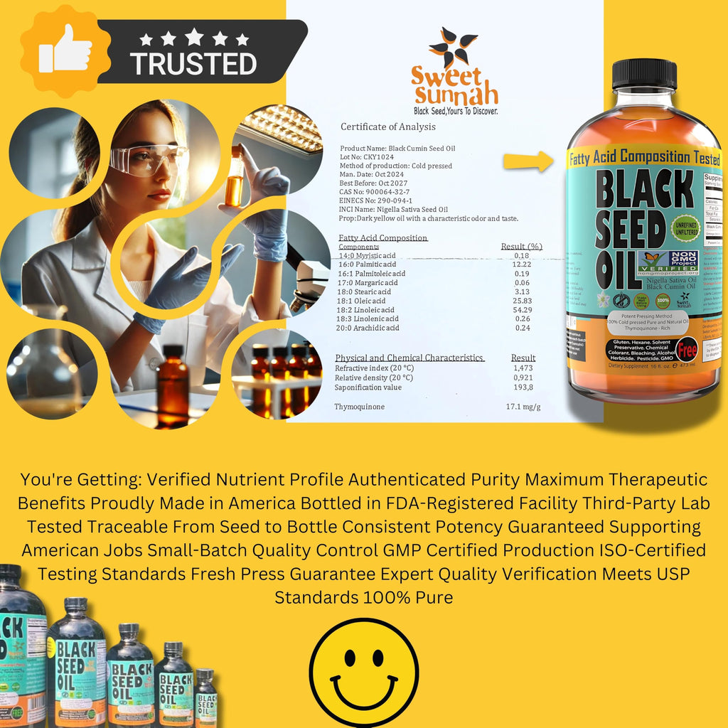 Sweet Sunnah Premium Black Seed Oil - Cold Pressed Nigellaa Travel Size 4 Fl Oz | Gluten Free, Non-GMO