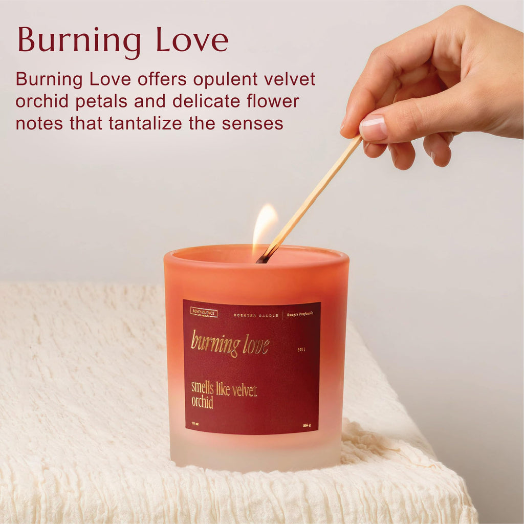 Benevolence LA Burning Love Scented Candles | 10 oz, 40-50 Hour Burn, Love Candle for Women | Romantic Gifts for Women and Men | Gift for Husband, Wife, Girlfriend | Fall Candles - Velvet Orchid